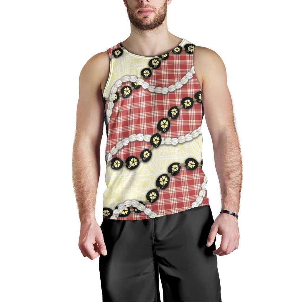 Red Palaka Hawaii Men Tank Top Kukui Nut Pikake Lei Hawaiian Tapa Pattern - Polynesian Pride