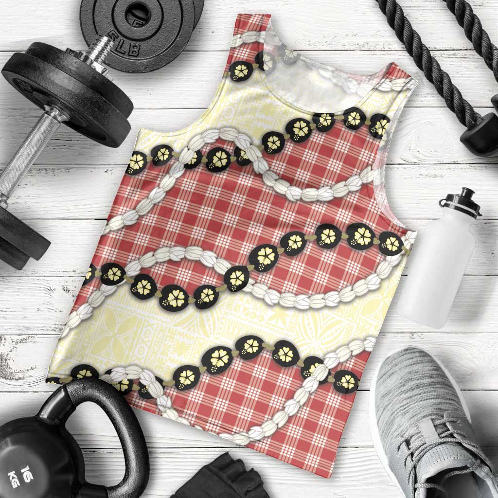 Red Palaka Hawaii Men Tank Top Kukui Nut Pikake Lei Hawaiian Tapa Pattern - Polynesian Pride