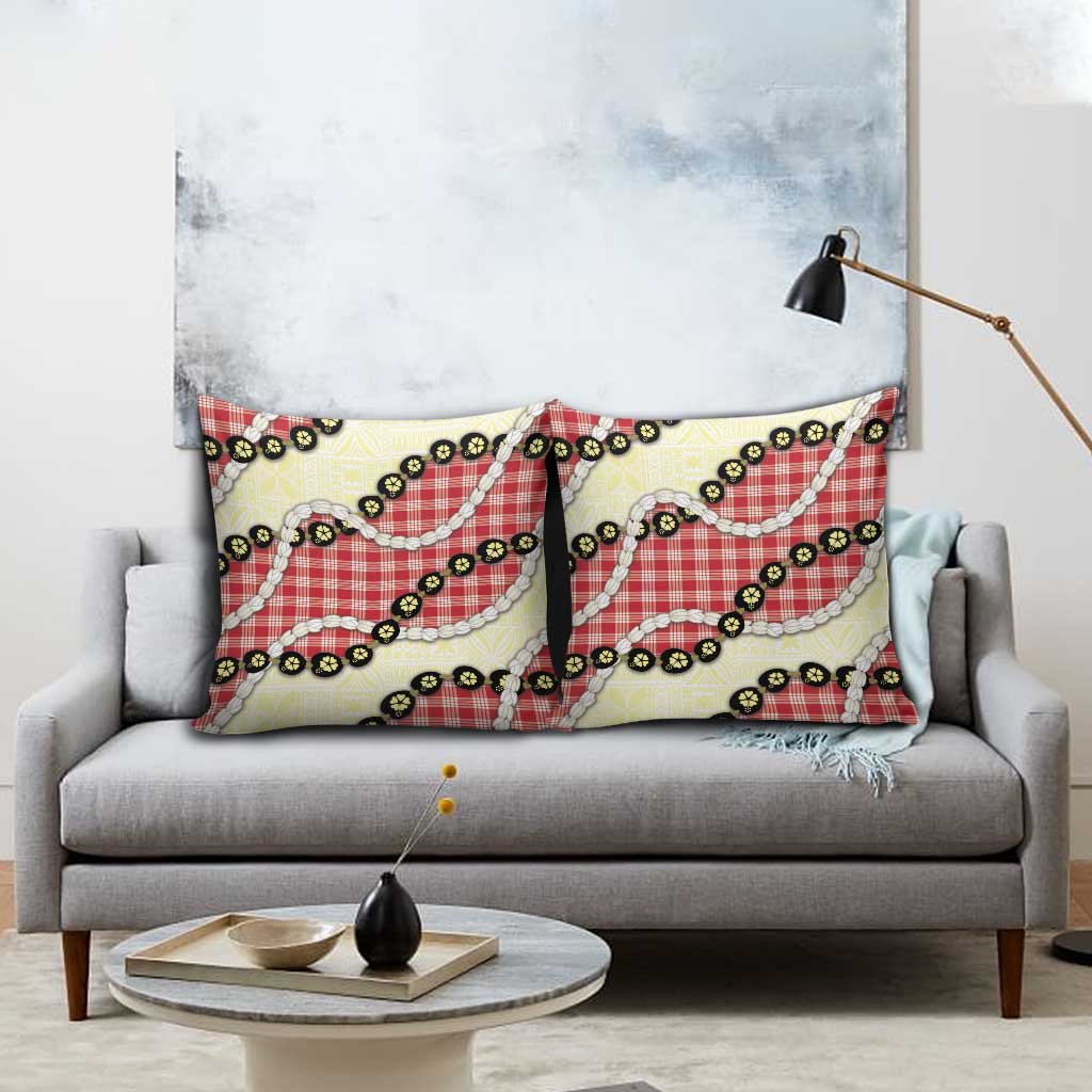 Red Palaka Hawaii Pillow Cover Kukui Nut Pikake Lei Hawaiian Tapa Pattern - Polynesian Pride