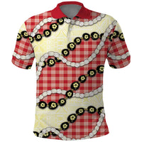 Red Palaka Hawaii Polo Shirt Kukui Nut Pikake Lei Hawaiian Tapa Pattern - Polynesian Pride