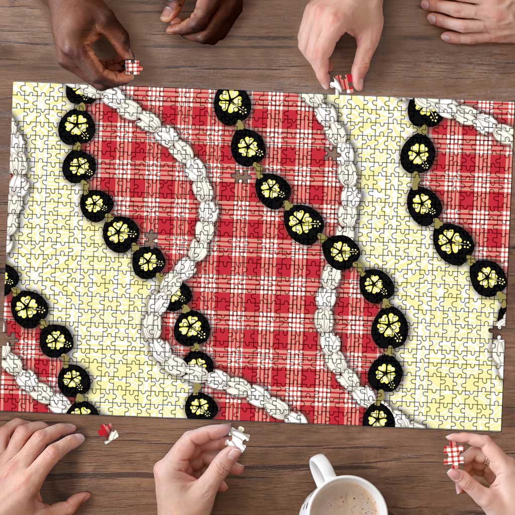 Red Palaka Hawaii Puzzle Kukui Nut Pikake Lei Hawaiian Tapa Pattern - Polynesian Pride