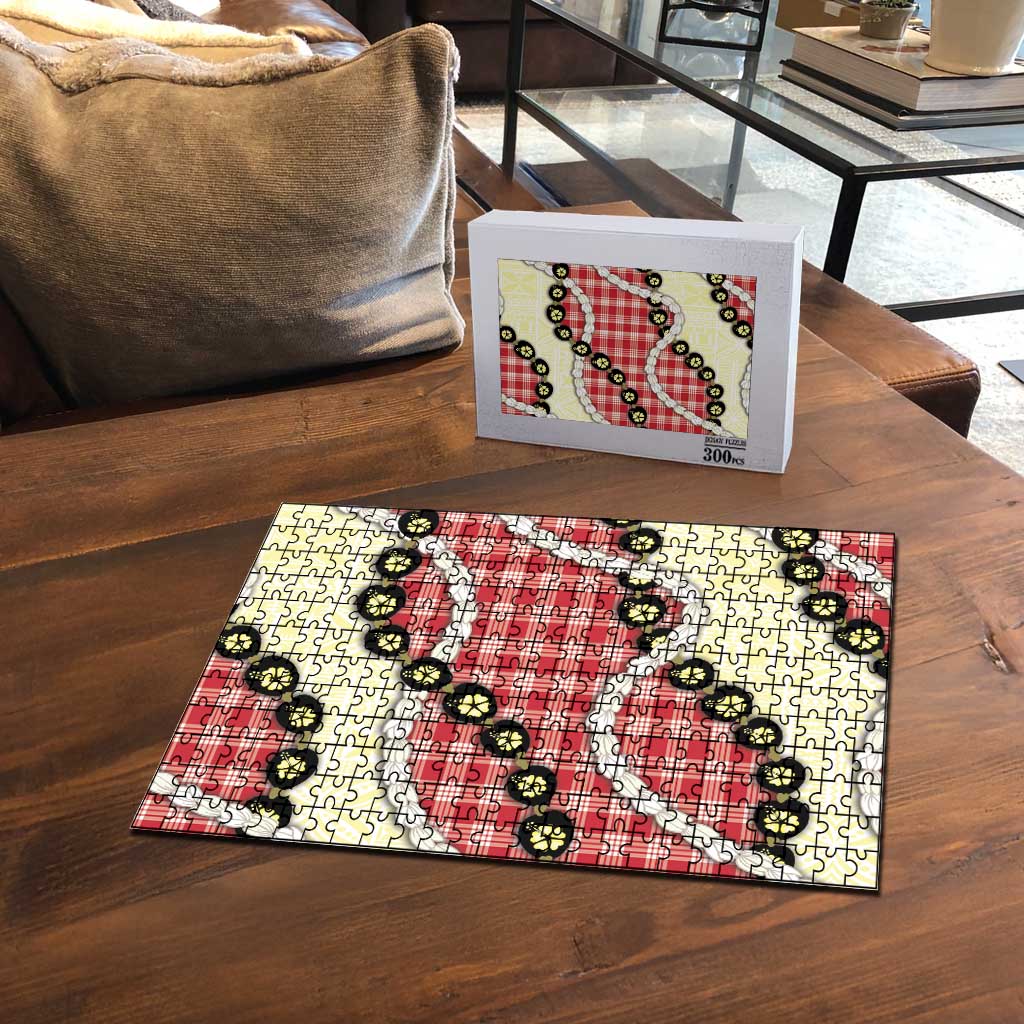 Red Palaka Hawaii Puzzle Kukui Nut Pikake Lei Hawaiian Tapa Pattern - Polynesian Pride
