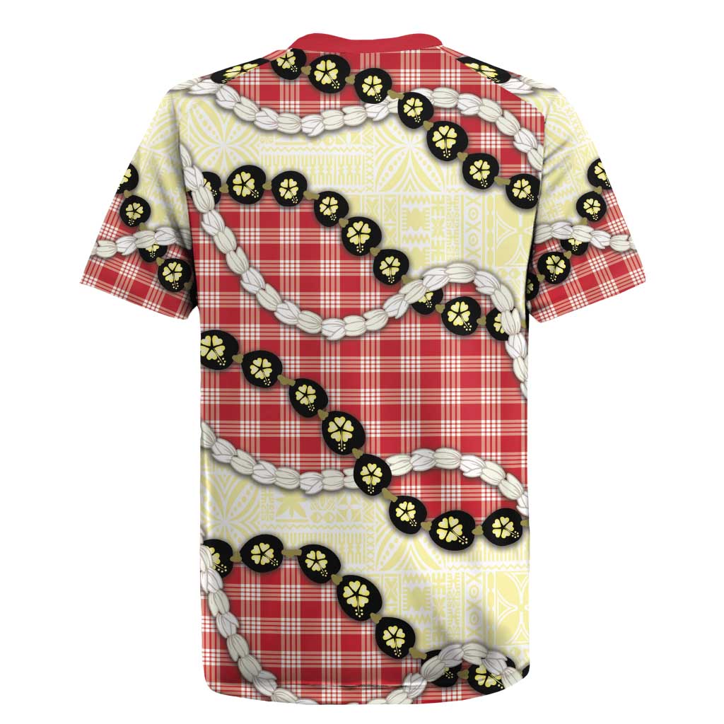 Red Palaka Hawaii Rugby Jersey Kukui Nut Pikake Lei Hawaiian Tapa Pattern - Polynesian Pride