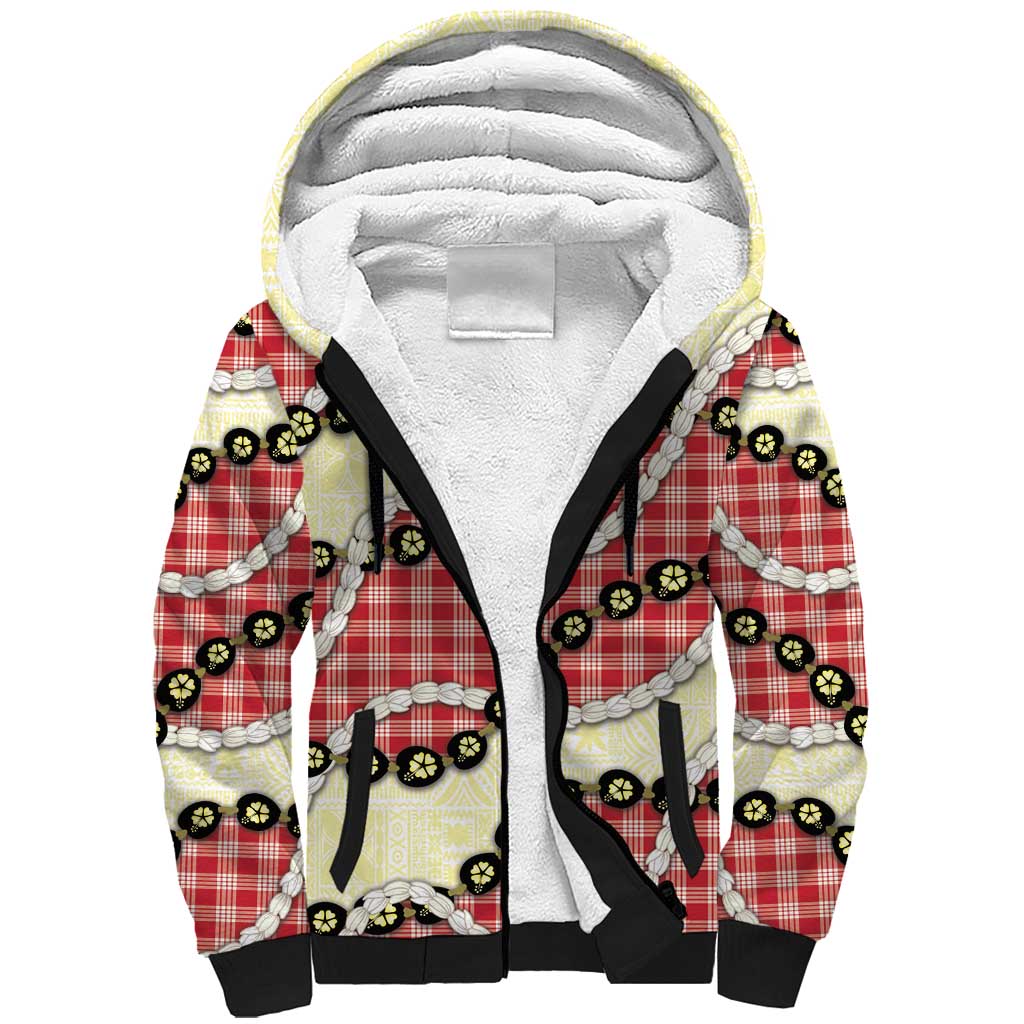 Red Palaka Hawaii Sherpa Hoodie Kukui Nut Pikake Lei Hawaiian Tapa Pattern LT14 Unisex Red - Polynesian Pride