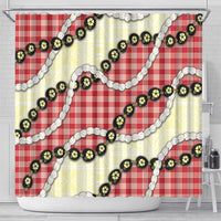 Red Palaka Hawaii Shower Curtain Kukui Nut Pikake Lei Hawaiian Tapa Pattern - Polynesian Pride