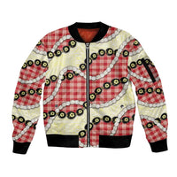 Red Palaka Hawaii Sleeve Zip Bomber Jacket Kukui Nut Pikake Lei Hawaiian Tapa Pattern - Polynesian Pride
