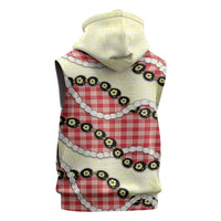 Red Palaka Hawaii Sleeveless Hoodie Kukui Nut Pikake Lei Hawaiian Tapa Pattern - Polynesian Pride