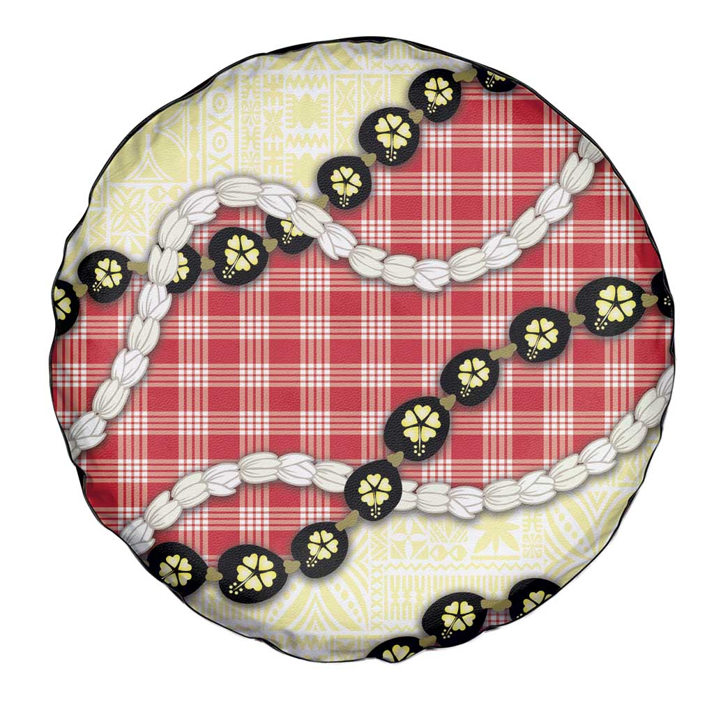 Red Palaka Hawaii Spare Tire Cover Kukui Nut Pikake Lei Hawaiian Tapa Pattern - Polynesian Pride