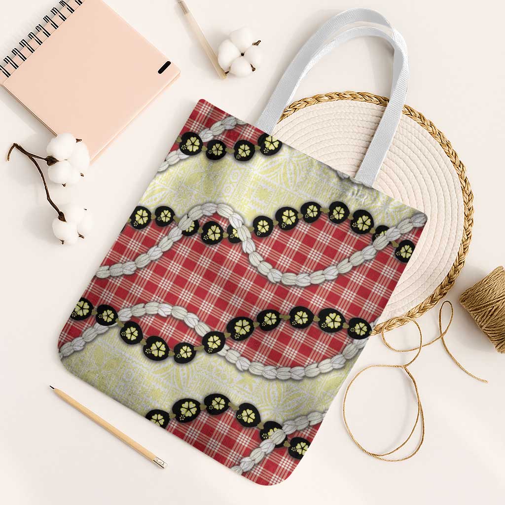Red Palaka Hawaii Tote Bag Kukui Nut Pikake Lei Hawaiian Tapa Pattern - Polynesian Pride