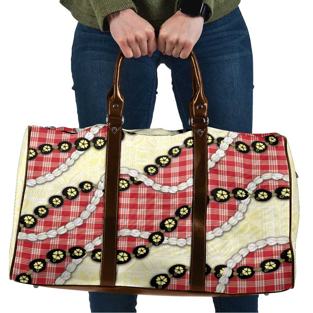 Red Palaka Hawaii Travel Bag Kukui Nut Pikake Lei Hawaiian Tapa Pattern - Polynesian Pride