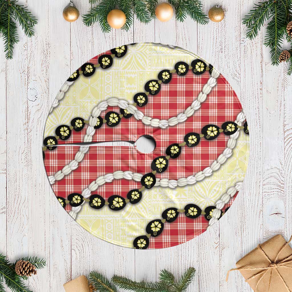 Red Palaka Hawaii Tree Skirt Kukui Nut Pikake Lei Hawaiian Tapa Pattern - Polynesian Pride