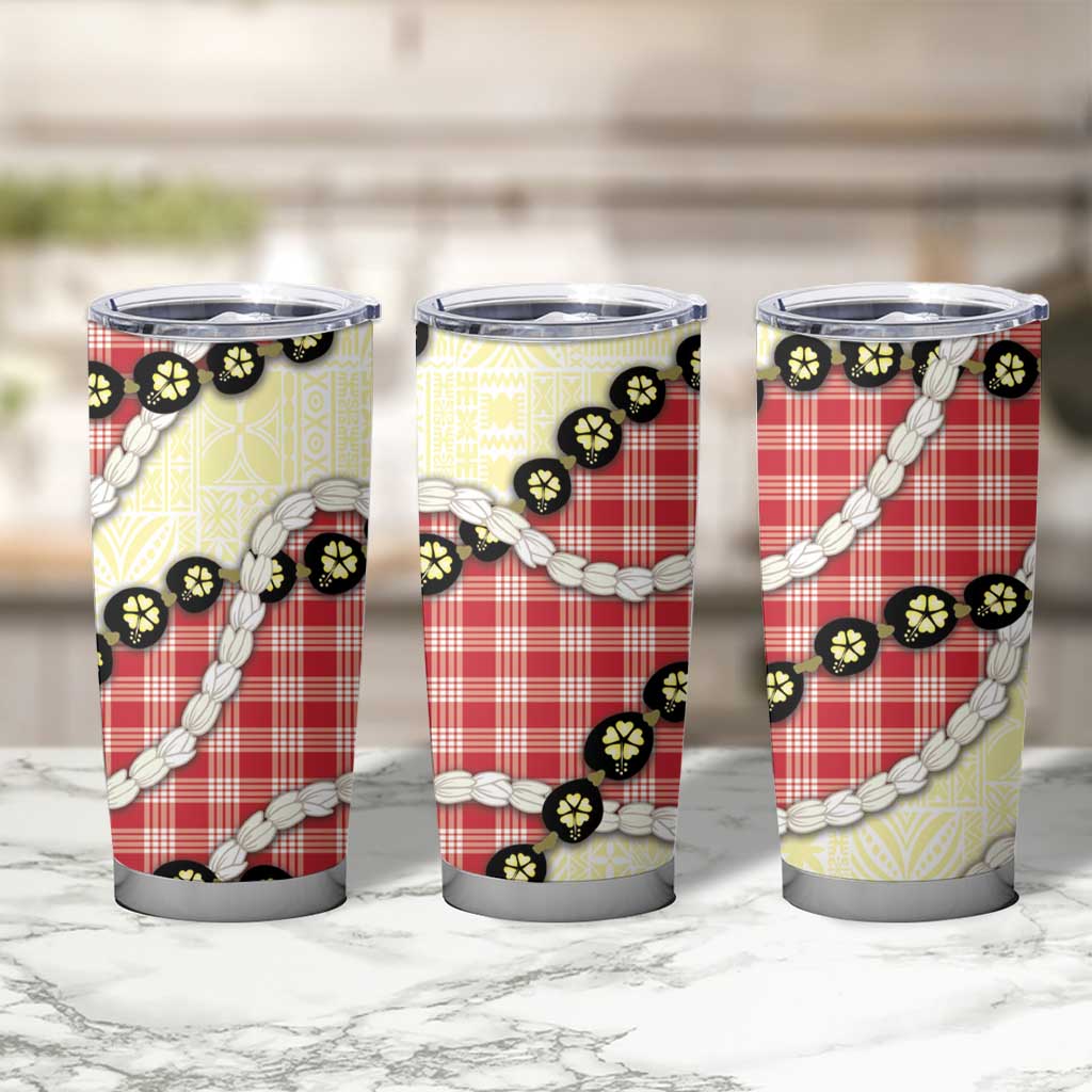 Red Palaka Hawaii Tumbler Cup Kukui Nut Pikake Lei Hawaiian Tapa Pattern - Polynesian Pride