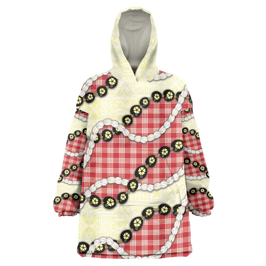 Red Palaka Hawaii Wearable Blanket Hoodie Kukui Nut Pikake Lei Hawaiian Tapa Pattern LT14 One Size Red - Polynesian Pride