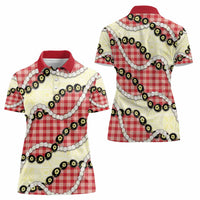 Red Palaka Hawaii Women Polo Shirt Kukui Nut Pikake Lei Hawaiian Tapa Pattern - Polynesian Pride