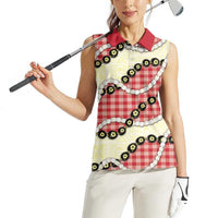 Red Palaka Hawaii Women Sleeveless Polo Shirt Kukui Nut Pikake Lei Hawaiian Tapa Pattern - Polynesian Pride