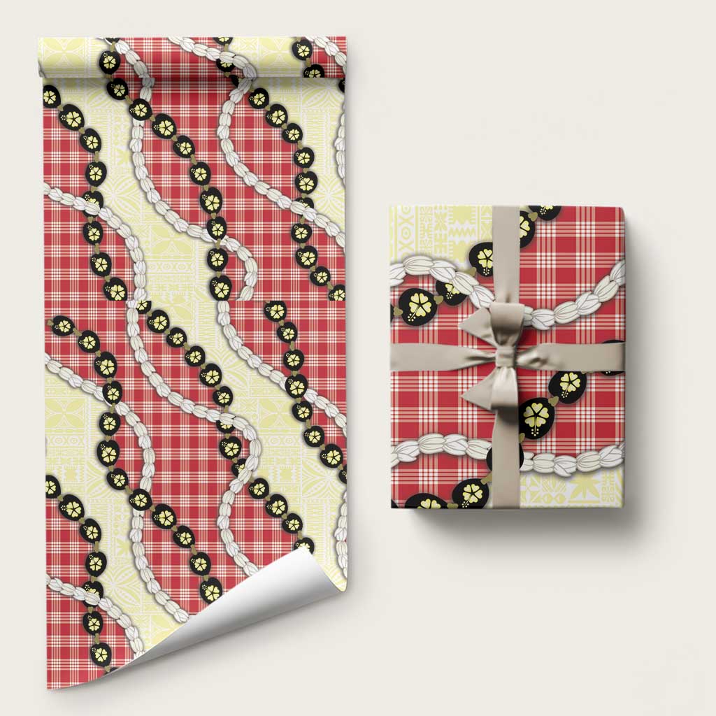 Red Palaka Hawaii Wrapping Paper Kukui Nut Pikake Lei Hawaiian Tapa Pattern - Polynesian Pride