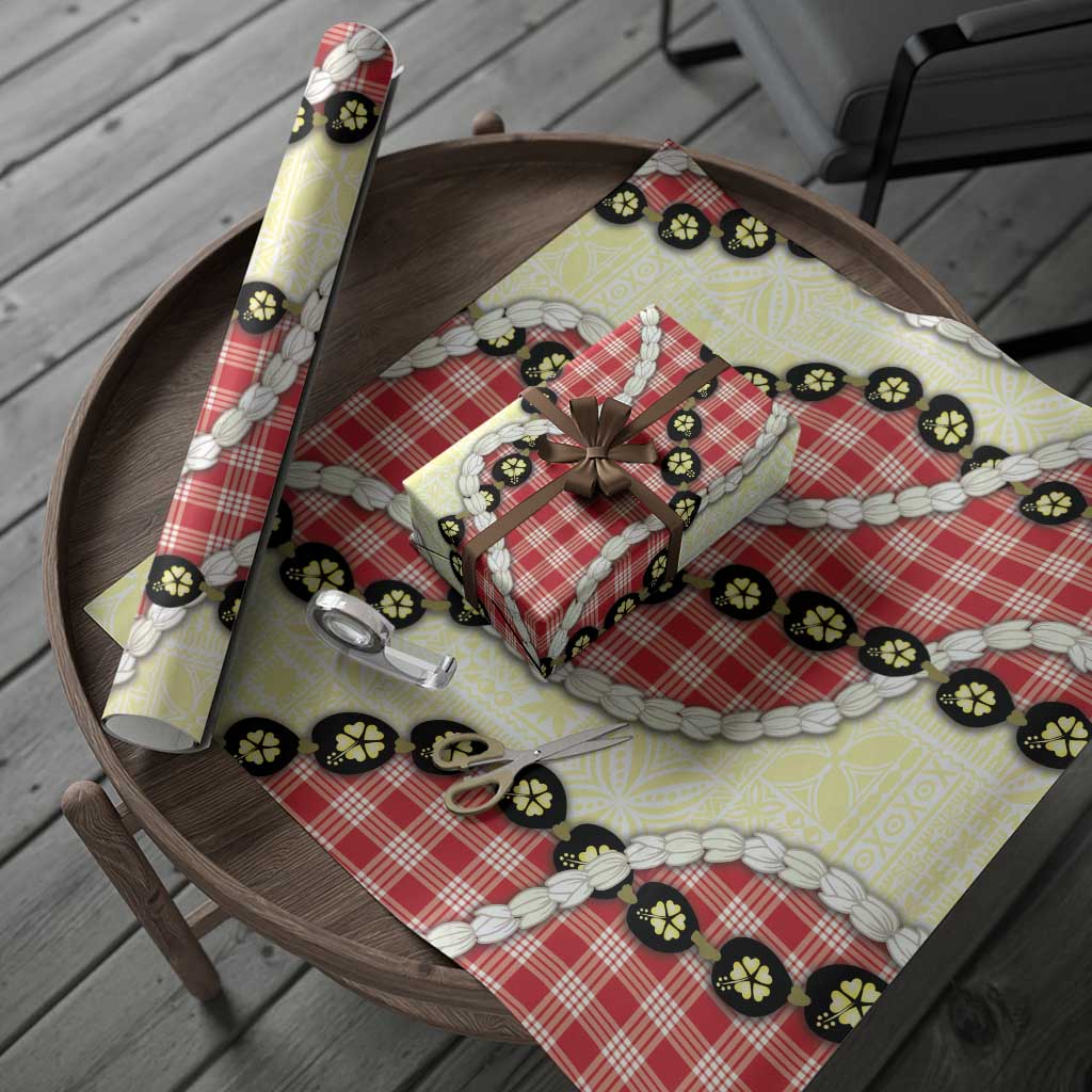 Red Palaka Hawaii Wrapping Paper Kukui Nut Pikake Lei Hawaiian Tapa Pattern - Polynesian Pride