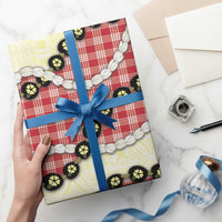 Red Palaka Hawaii Wrapping Paper Kukui Nut Pikake Lei Hawaiian Tapa Pattern - Polynesian Pride