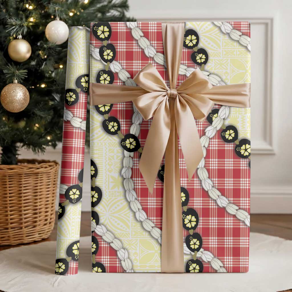 Red Palaka Hawaii Wrapping Paper Kukui Nut Pikake Lei Hawaiian Tapa Pattern - Polynesian Pride