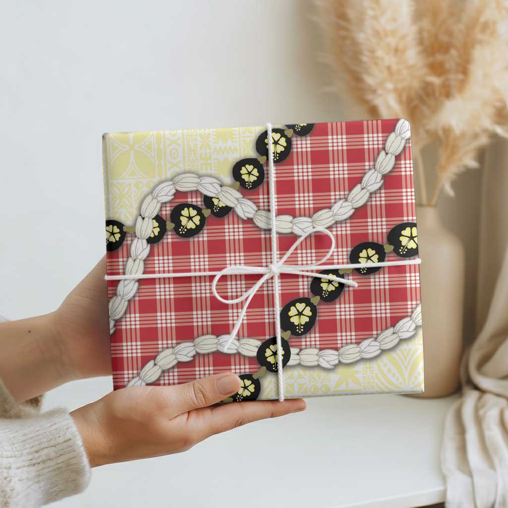 Red Palaka Hawaii Wrapping Paper Kukui Nut Pikake Lei Hawaiian Tapa Pattern - Polynesian Pride