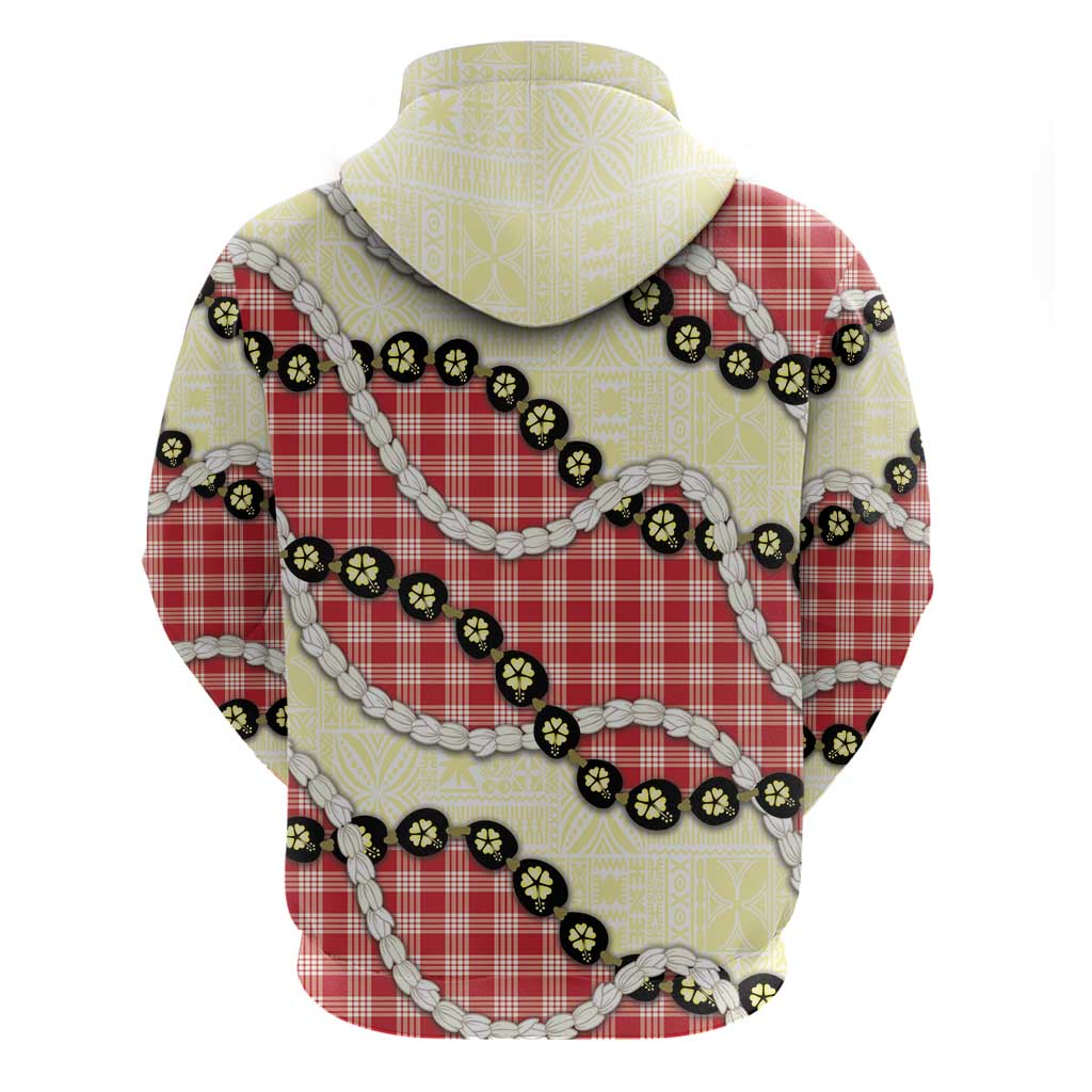 Red Palaka Hawaii Zip Hoodie Kukui Nut Pikake Lei Hawaiian Tapa Pattern - Polynesian Pride