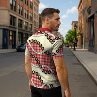 Red Palaka Hawaii Zipper Polo Shirt Kukui Nut Pikake Lei Hawaiian Tapa Pattern - Polynesian Pride