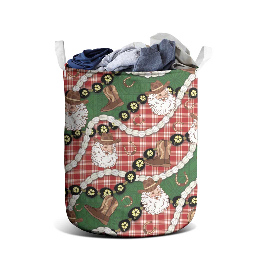 Cowboy Hawaii Mele Kalikimaka Laundry Basket Paniolo Kukui Nut Pikake Lei Red Version - Polynesian Pride