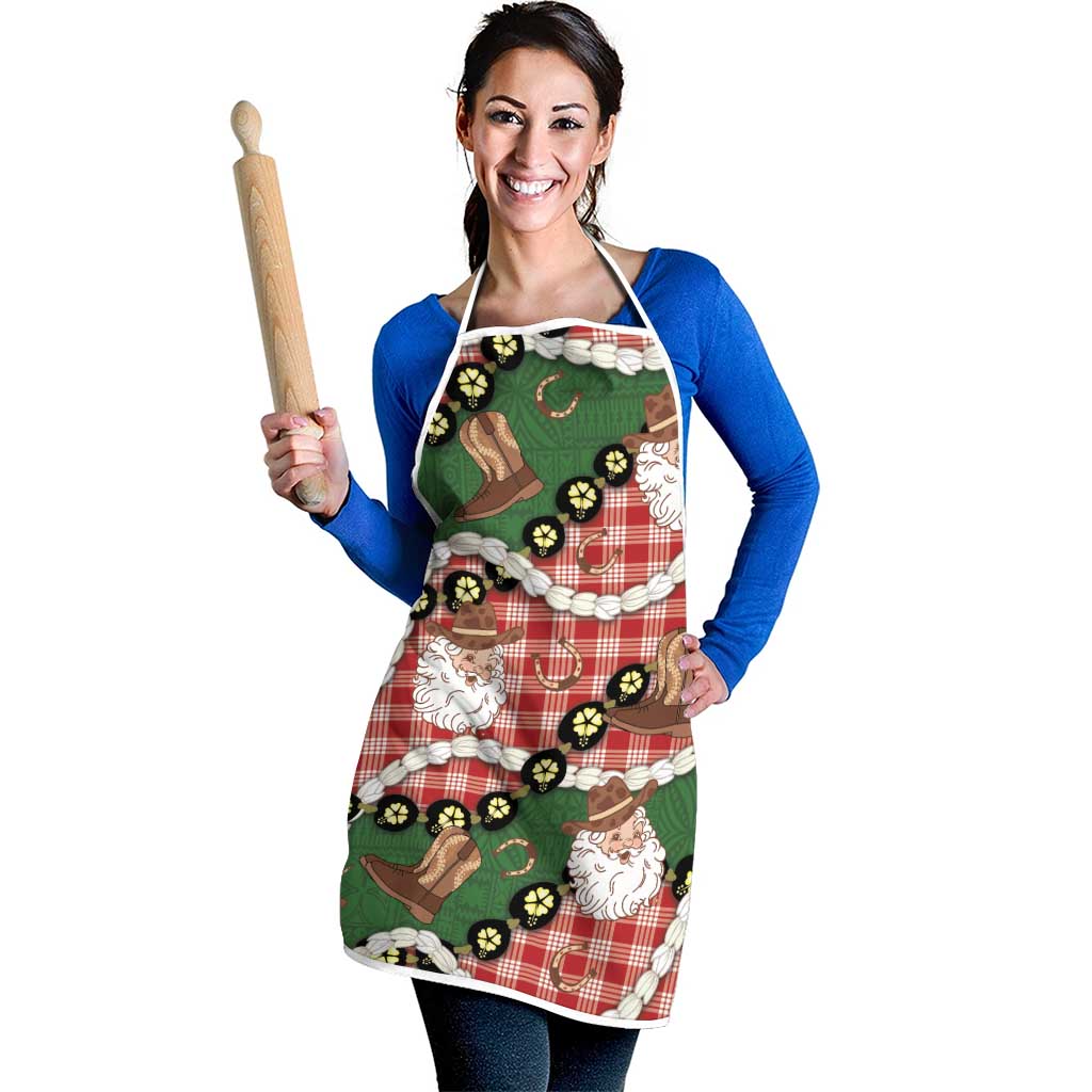Cowboy Hawaii Mele Kalikimaka Apron Paniolo Kukui Nut Pikake Lei Red Version - Polynesian Pride