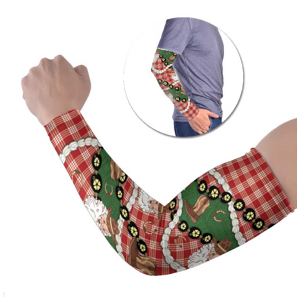 Cowboy Hawaii Mele Kalikimaka Arm Sleeves Paniolo Kukui Nut Pikake Lei Red Version - Polynesian Pride