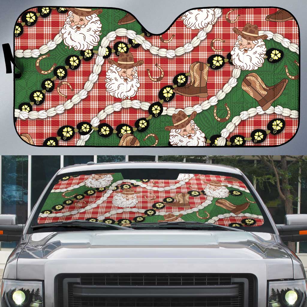 Cowboy Hawaii Mele Kalikimaka Auto Sun Shade Paniolo Kukui Nut Pikake Lei Red Version - Polynesian Pride