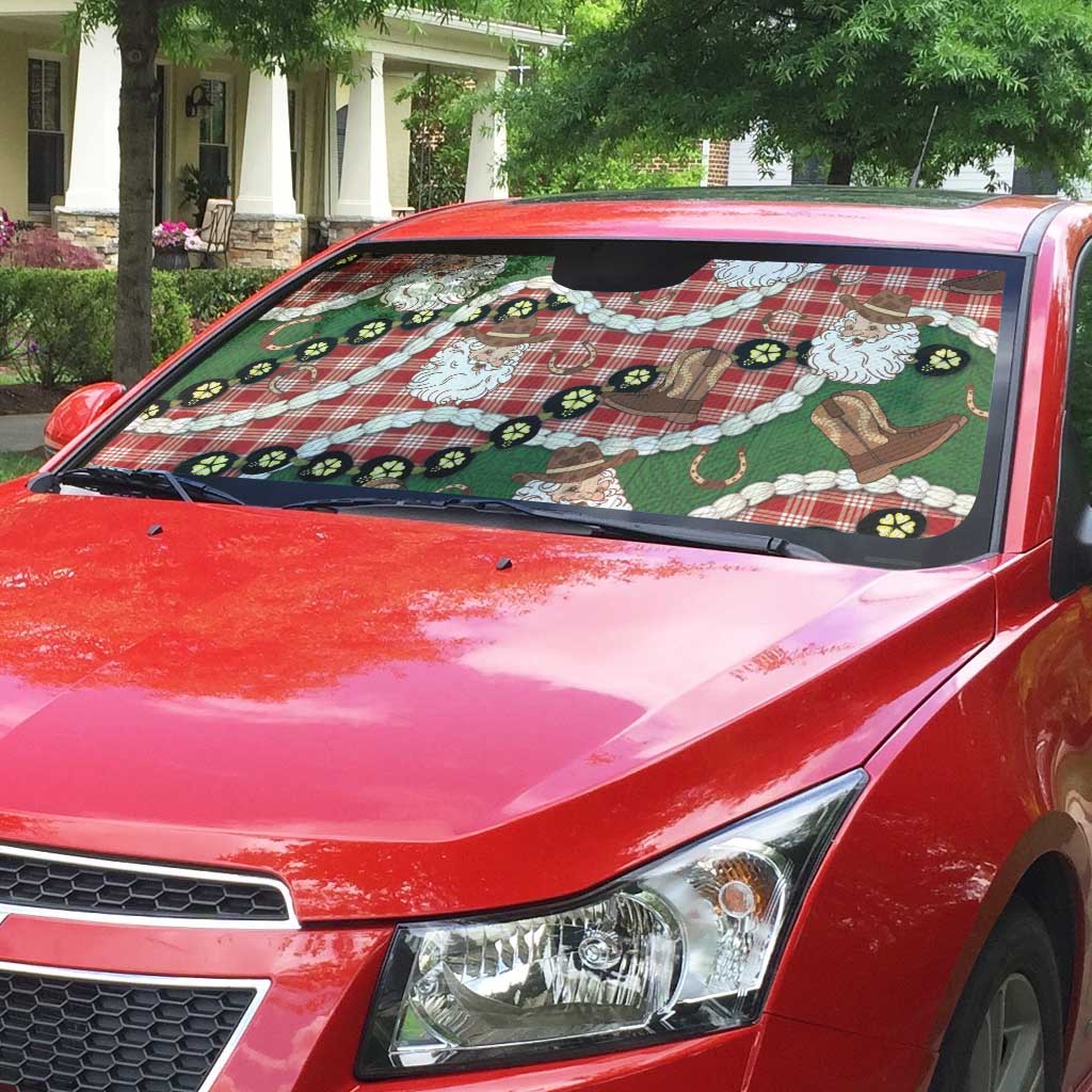 Cowboy Hawaii Mele Kalikimaka Auto Sun Shade Paniolo Kukui Nut Pikake Lei Red Version - Polynesian Pride