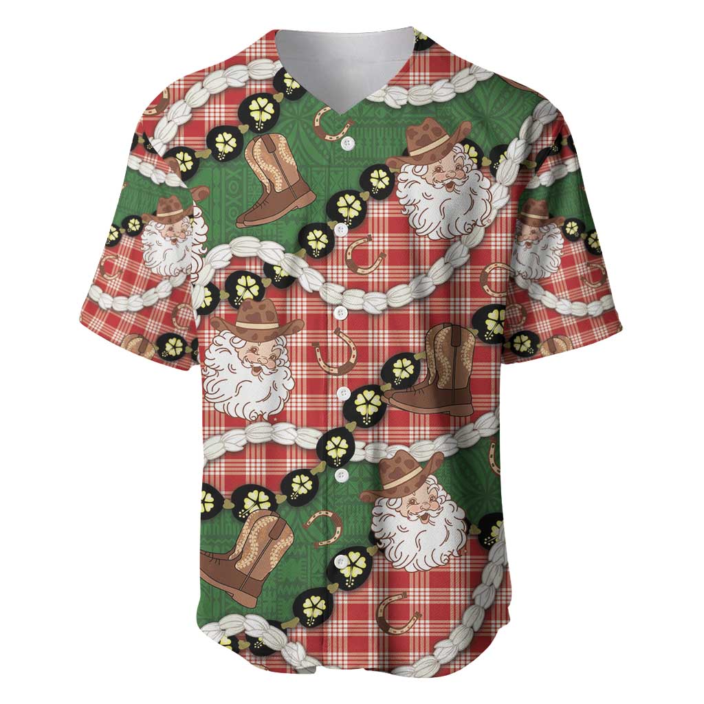 Cowboy Hawaii Mele Kalikimaka Baseball Jersey Paniolo Kukui Nut Pikake Lei Red Version - Polynesian Pride