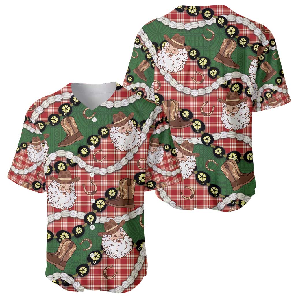 Cowboy Hawaii Mele Kalikimaka Baseball Jersey Paniolo Kukui Nut Pikake Lei Red Version - Polynesian Pride