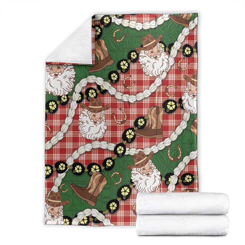 Cowboy Hawaii Mele Kalikimaka Blanket Paniolo Kukui Nut Pikake Lei Red Version - Polynesian Pride
