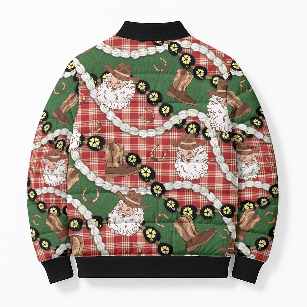 Cowboy Hawaii Mele Kalikimaka Bomber Puffer Jacket Paniolo Kukui Nut Pikake Lei Red Version - Polynesian Pride