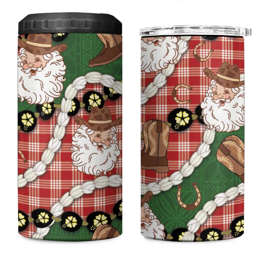 Cowboy Hawaii Mele Kalikimaka 4 in 1 Can Cooler Tumbler Paniolo Kukui Nut Pikake Lei Red Version - Polynesian Pride
