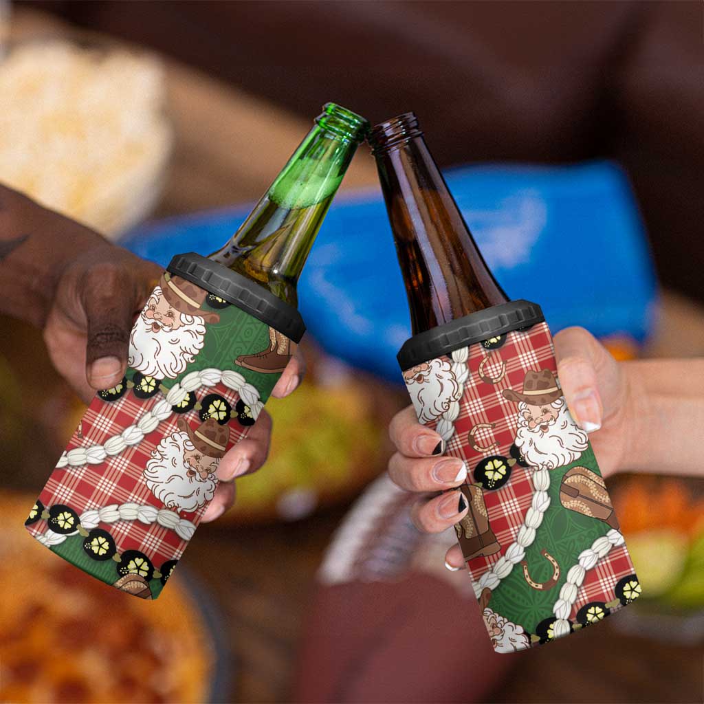 Cowboy Hawaii Mele Kalikimaka 4 in 1 Can Cooler Tumbler Paniolo Kukui Nut Pikake Lei Red Version - Polynesian Pride