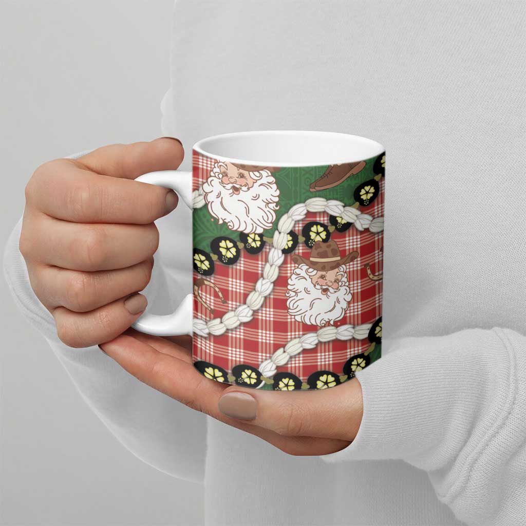 Cowboy Hawaii Mele Kalikimaka Ceramic Mug Paniolo Kukui Nut Pikake Lei Red Version - Polynesian Pride