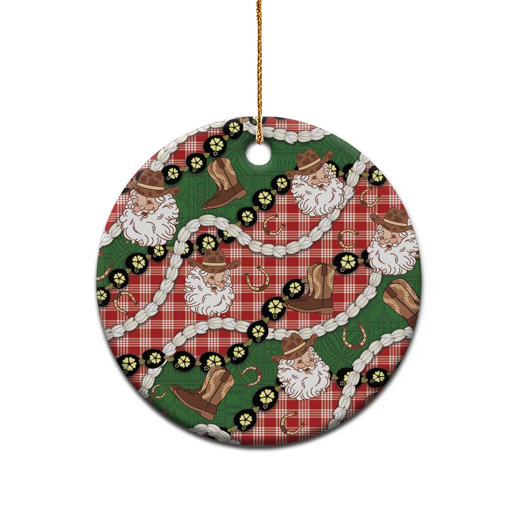 Cowboy Hawaii Mele Kalikimaka Ceramic Ornament Paniolo Kukui Nut Pikake Lei Red Version - Polynesian Pride