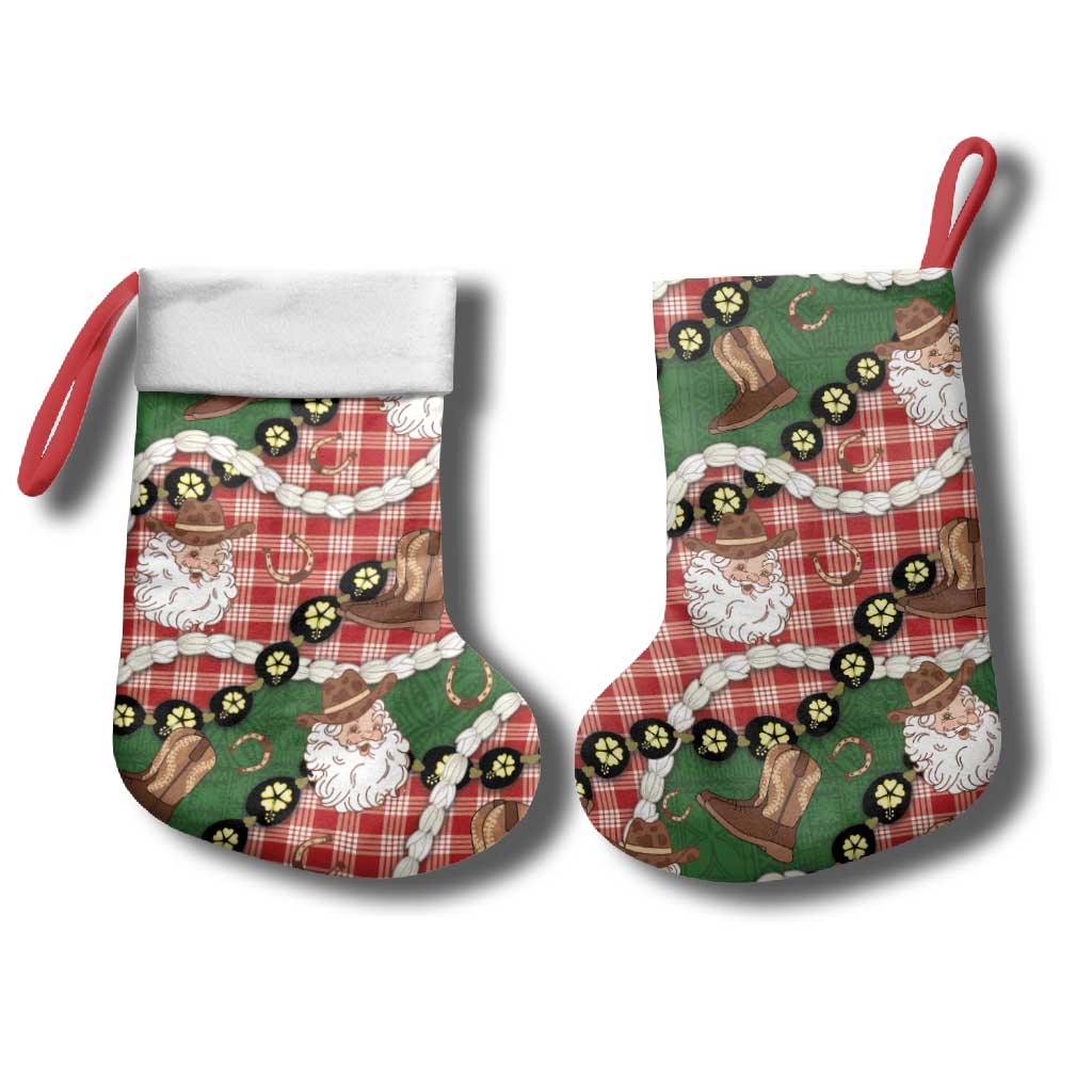 Cowboy Hawaii Mele Kalikimaka Christmas Stocking Paniolo Kukui Nut Pikake Lei Red Version - Polynesian Pride