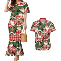 Cowboy Hawaii Mele Kalikimaka Couples Matching Mermaid Dress and Hawaiian Shirt Paniolo Kukui Nut Pikake Lei Red Version - Polynesian Pride