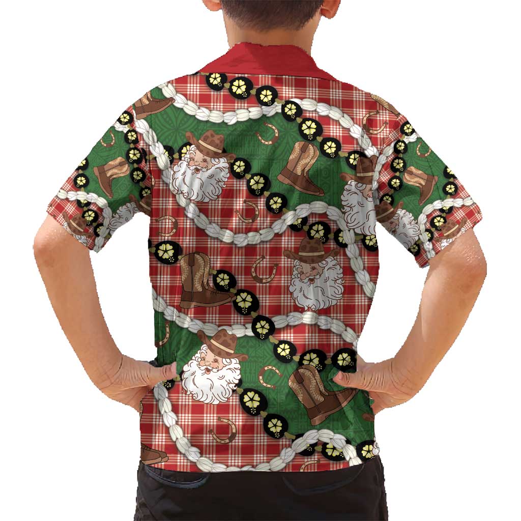 Cowboy Hawaii Mele Kalikimaka Family Matching Puletasi and Hawaiian Shirt Paniolo Kukui Nut Pikake Lei Red Version - Polynesian Pride