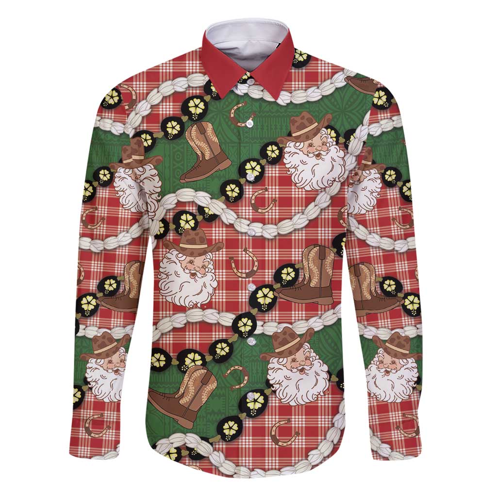 Cowboy Hawaii Mele Kalikimaka Family Matching Puletasi and Hawaiian Shirt Paniolo Kukui Nut Pikake Lei Red Version - Polynesian Pride