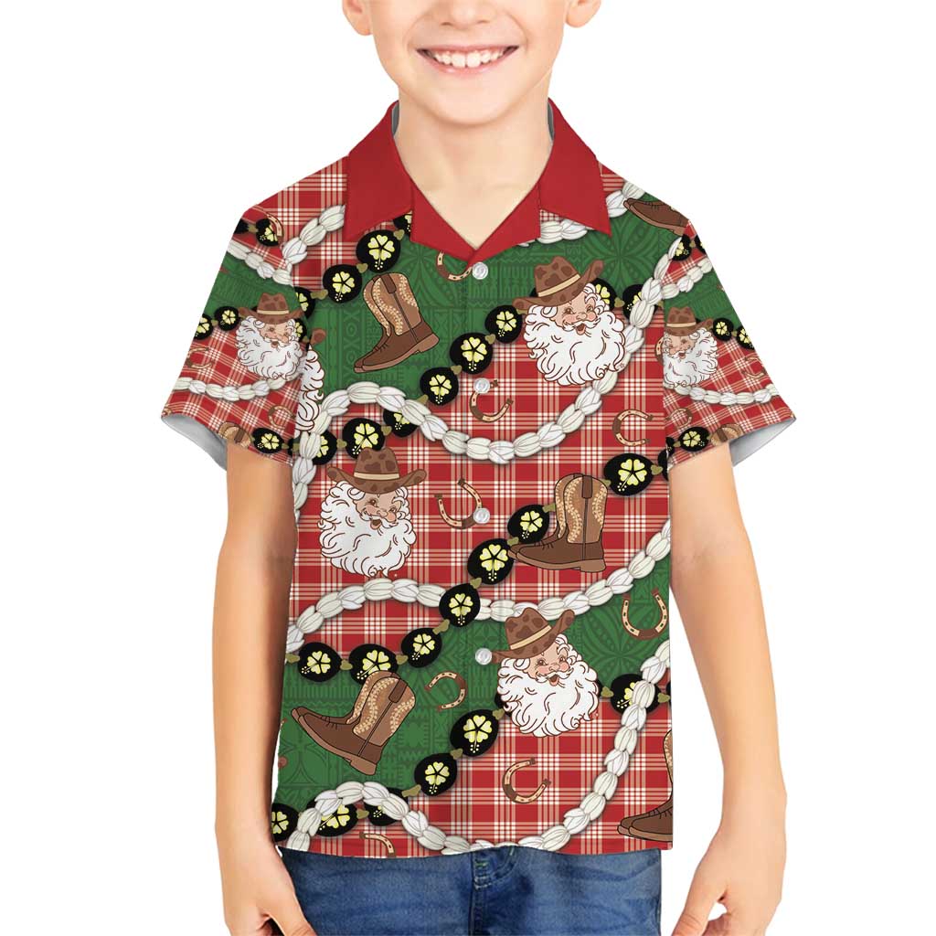 Cowboy Hawaii Mele Kalikimaka Family Matching Puletasi and Hawaiian Shirt Paniolo Kukui Nut Pikake Lei Red Version - Polynesian Pride
