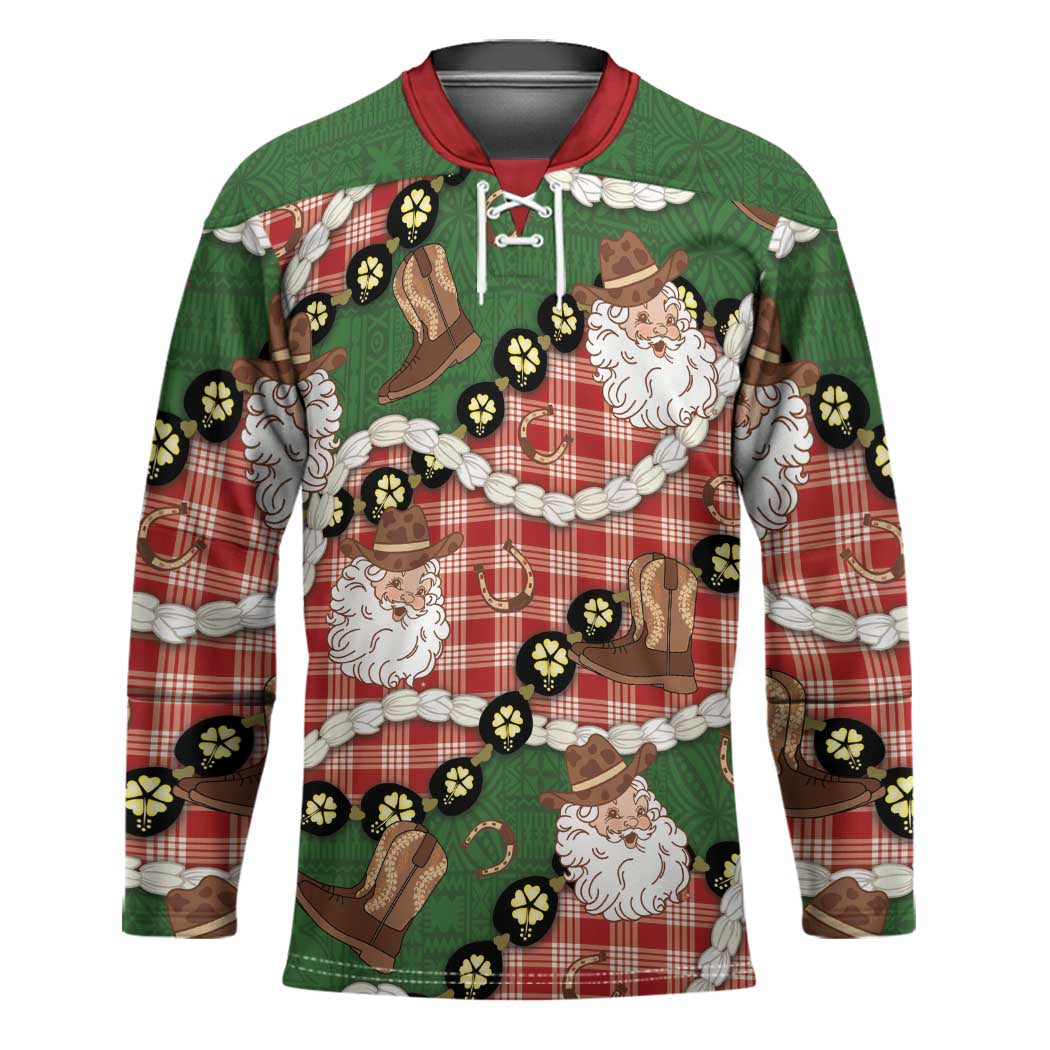 Cowboy Hawaii Mele Kalikimaka Hockey Jersey Paniolo Kukui Nut Pikake Lei Red Version LT14 Unisex Red - Polynesian Pride