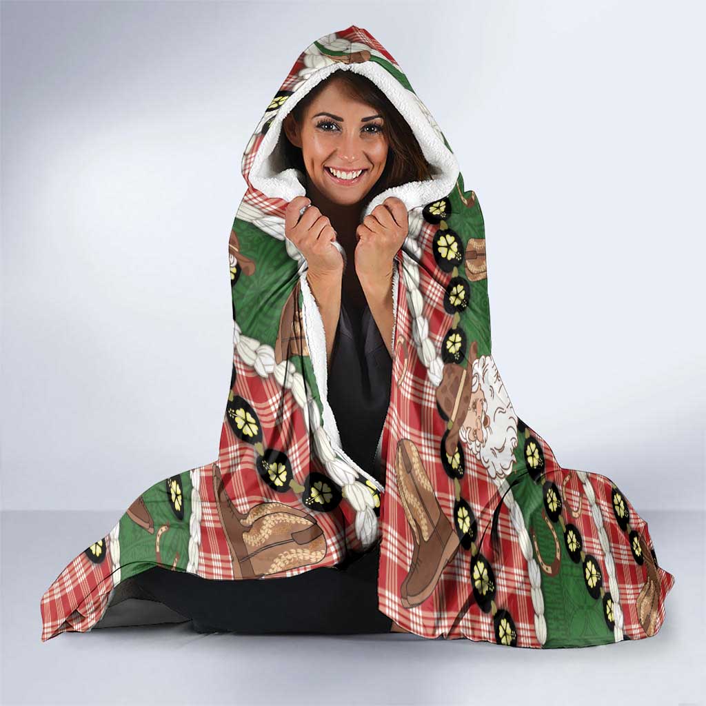 Cowboy Hawaii Mele Kalikimaka Hooded Blanket Paniolo Kukui Nut Pikake Lei Red Version - Polynesian Pride