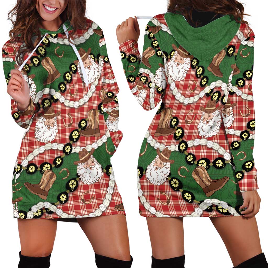 Cowboy Hawaii Mele Kalikimaka Hoodie Dress Paniolo Kukui Nut Pikake Lei Red Version - Polynesian Pride