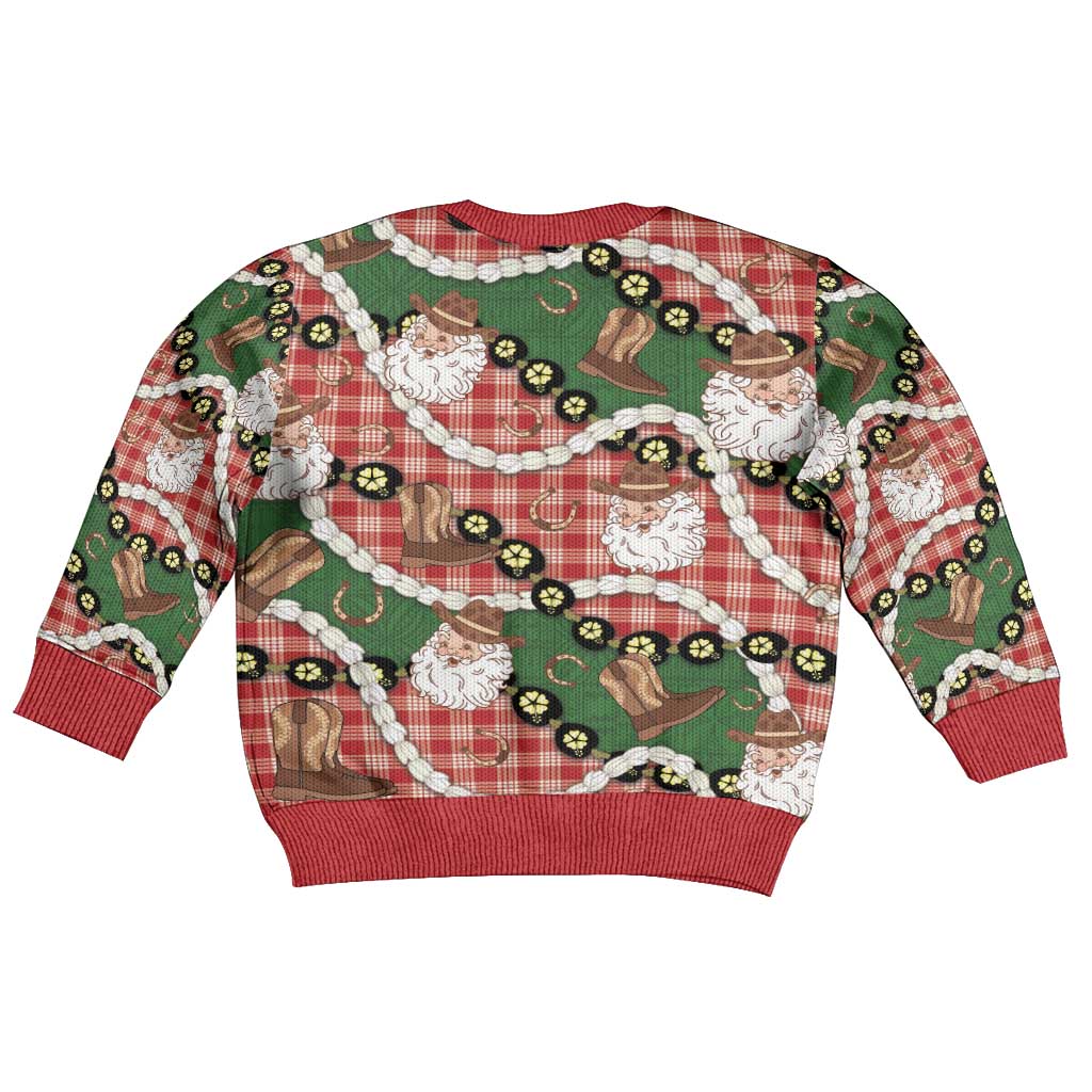 Cowboy Hawaii Mele Kalikimaka Kid Ugly Christmas Sweater Paniolo Kukui Nut Pikake Lei Red Version - Polynesian Pride