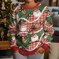 Cowboy Hawaii Mele Kalikimaka Kid Ugly Christmas Sweater Paniolo Kukui Nut Pikake Lei Red Version - Polynesian Pride