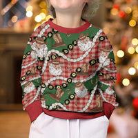 Cowboy Hawaii Mele Kalikimaka Kid Ugly Christmas Sweater Paniolo Kukui Nut Pikake Lei Red Version - Polynesian Pride